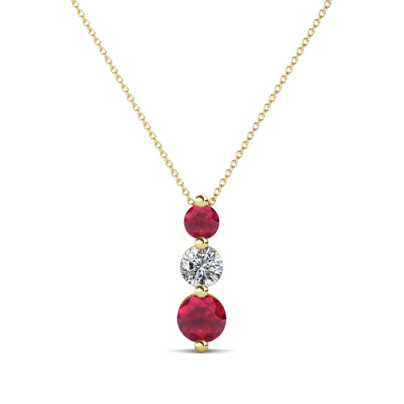 Kesha (4.2mm) Round Ruby and Diamond Graduated Three Stone Drop Pendant 