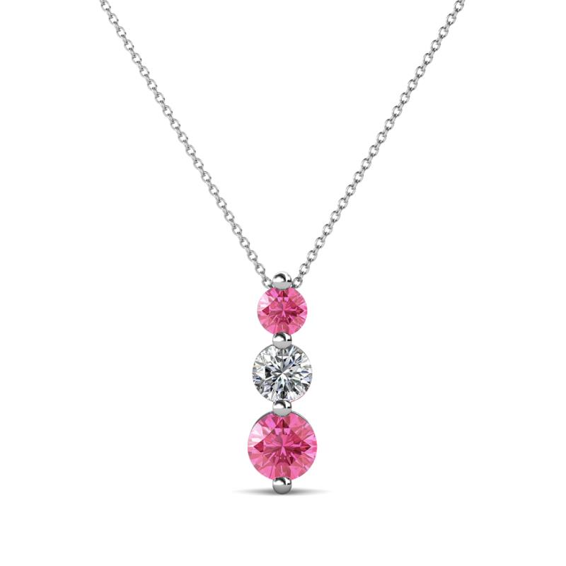 Kesha (4.2mm) Round Pink Tourmaline and Diamond Graduated Three Stone Drop Pendant 