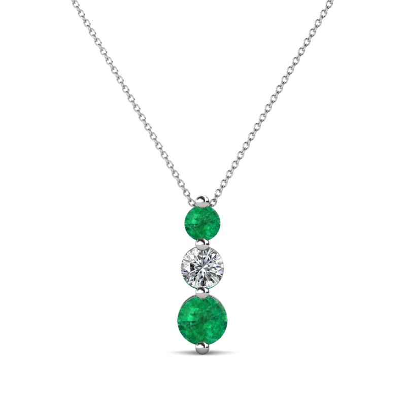 Kesha (4.2mm) Round Emerald and Diamond Graduated Three Stone Drop Pendant 