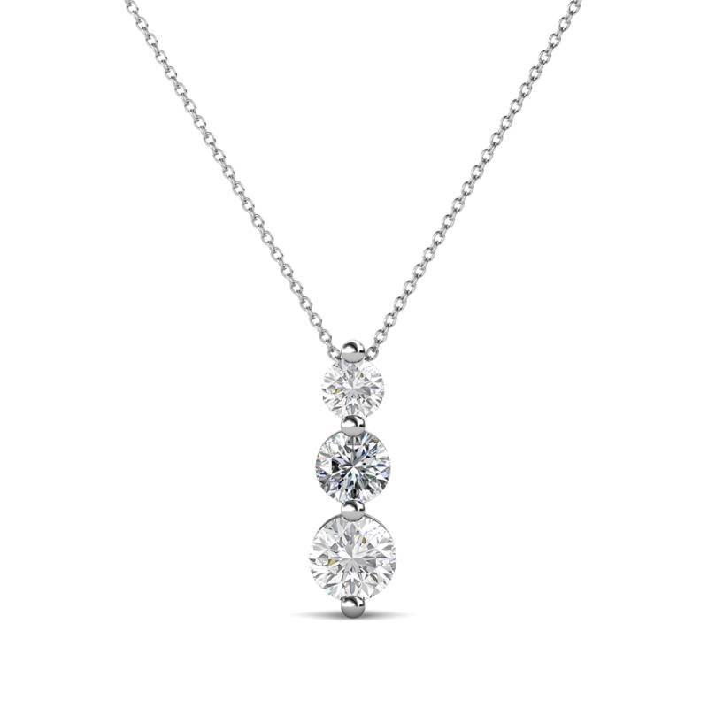 Kesha (4.2mm) Round White Sapphire and Diamond Graduated Three Stone Drop Pendant 