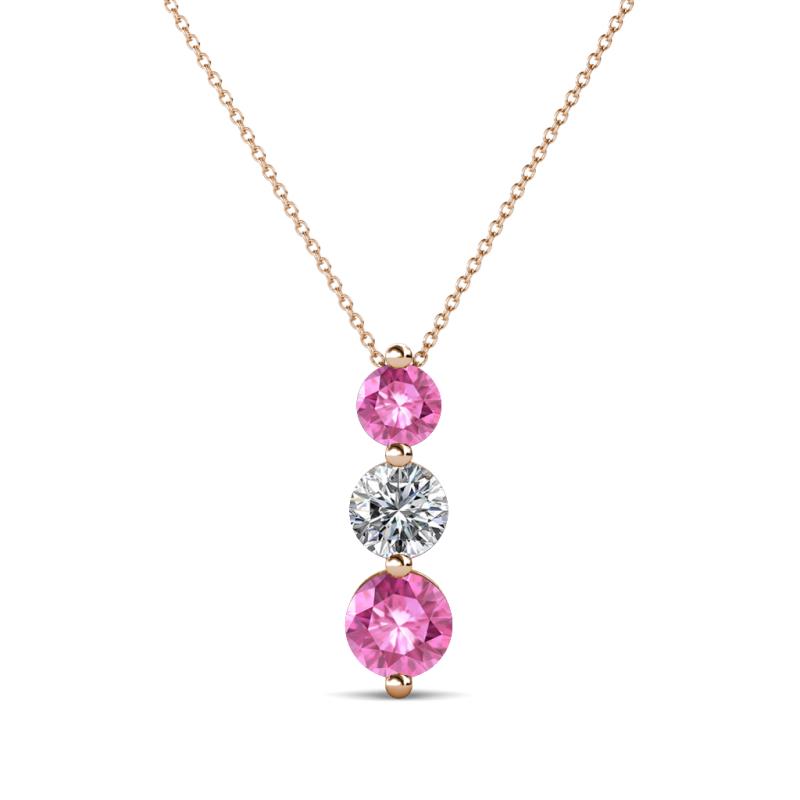 Kesha (4mm) Round Pink Sapphire and Lab Grown Diamond Graduated Three Stone Drop Pendant 