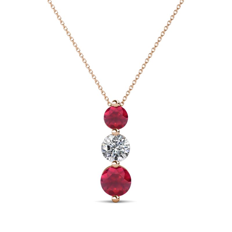 Kesha (4mm) Round Ruby and Lab Grown Diamond Graduated Three Stone Drop Pendant 