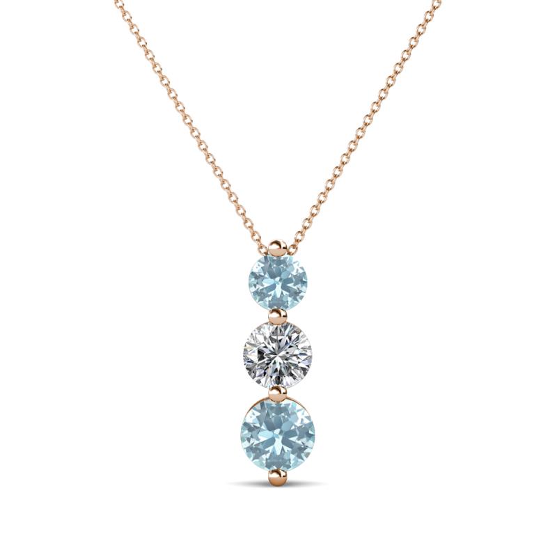 Kesha (4mm) Round Aquamarine and Lab Grown Diamond Graduated Three Stone Drop Pendant 