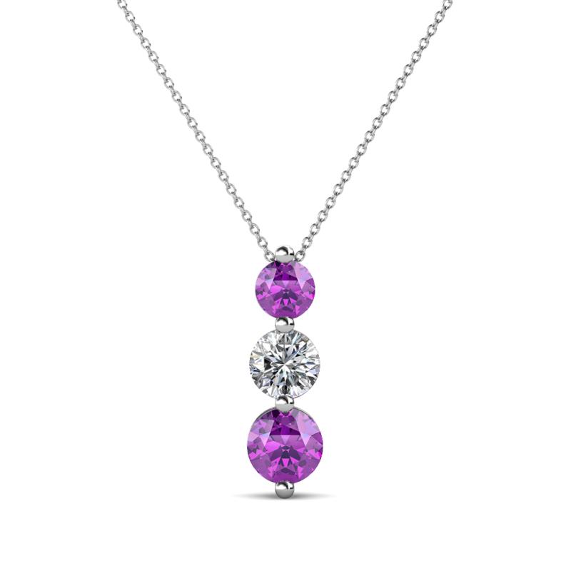 Kesha (4mm) Round Amethyst and Lab Grown Diamond Graduated Three Stone Drop Pendant 