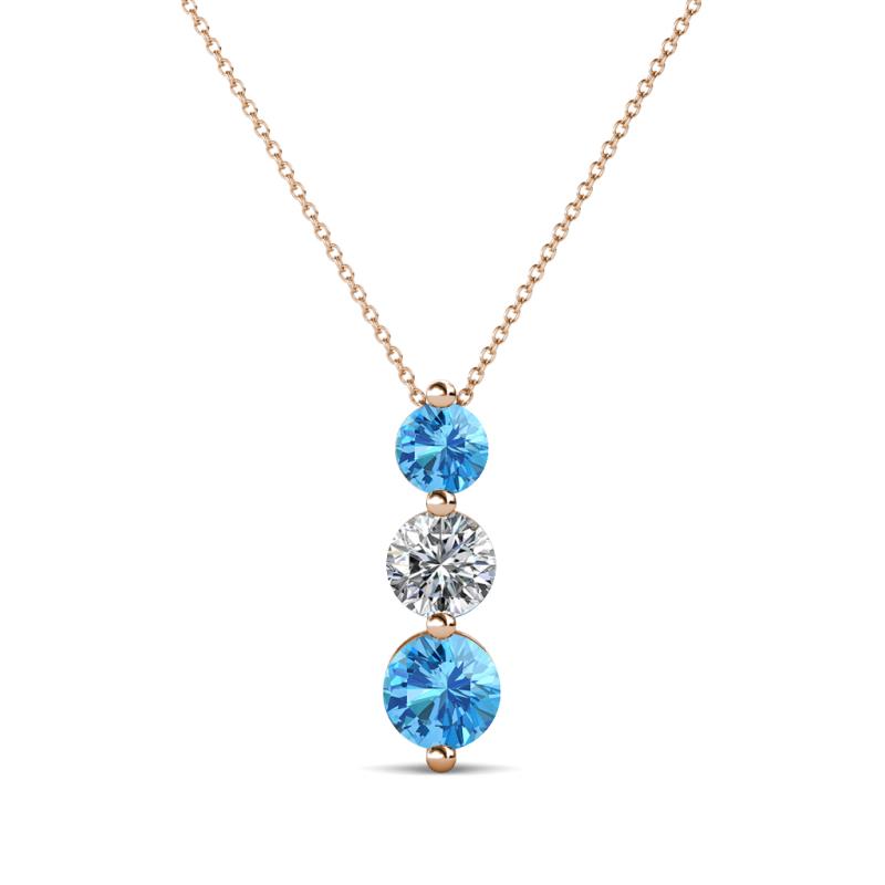 Kesha (4mm) Round Blue Topaz and Lab Grown Diamond Graduated Three Stone Drop Pendant 