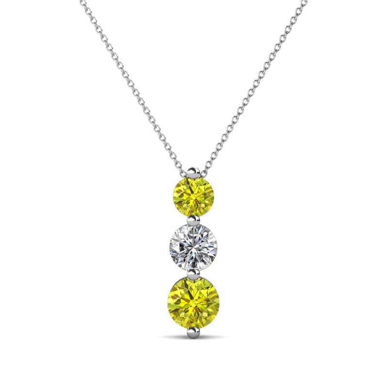 Kesha (4mm) Round Yellow Diamond and White Lab Grown Diamond Graduated Three Stone Drop Pendant 