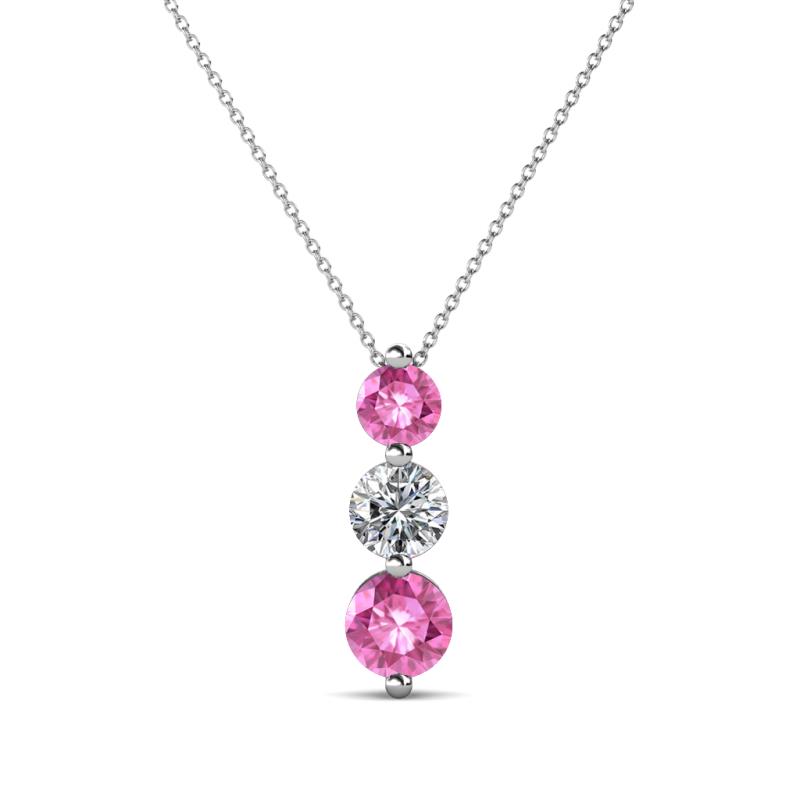 Kesha (4mm) Round Pink Sapphire and Lab Grown Diamond Graduated Three Stone Drop Pendant 