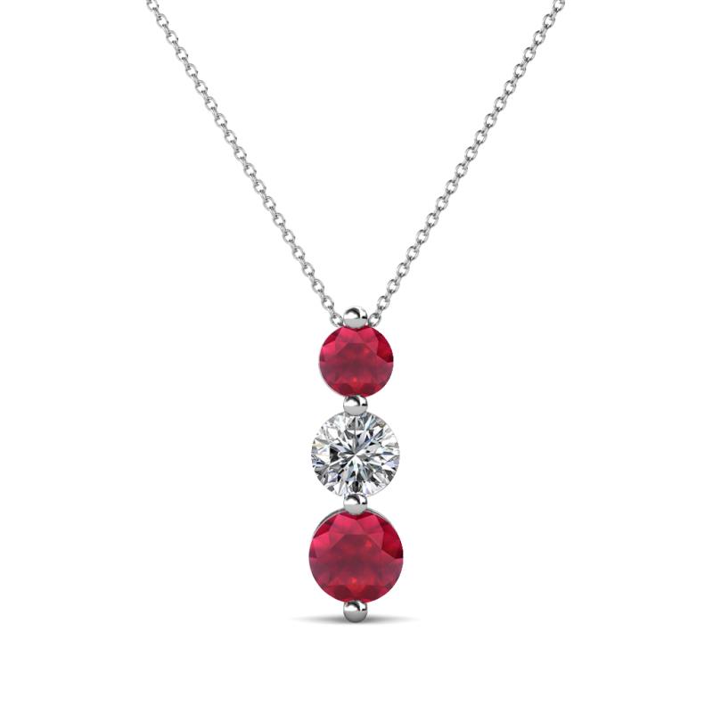 Kesha (4mm) Round Ruby and Lab Grown Diamond Graduated Three Stone Drop Pendant 