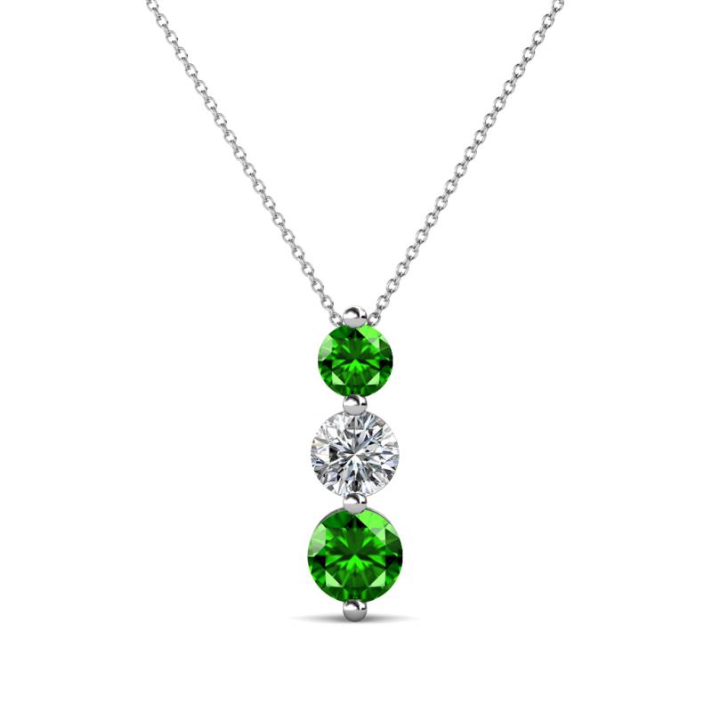 Kesha (4mm) Round Green Garnet and Lab Grown Diamond Graduated Three Stone Drop Pendant 