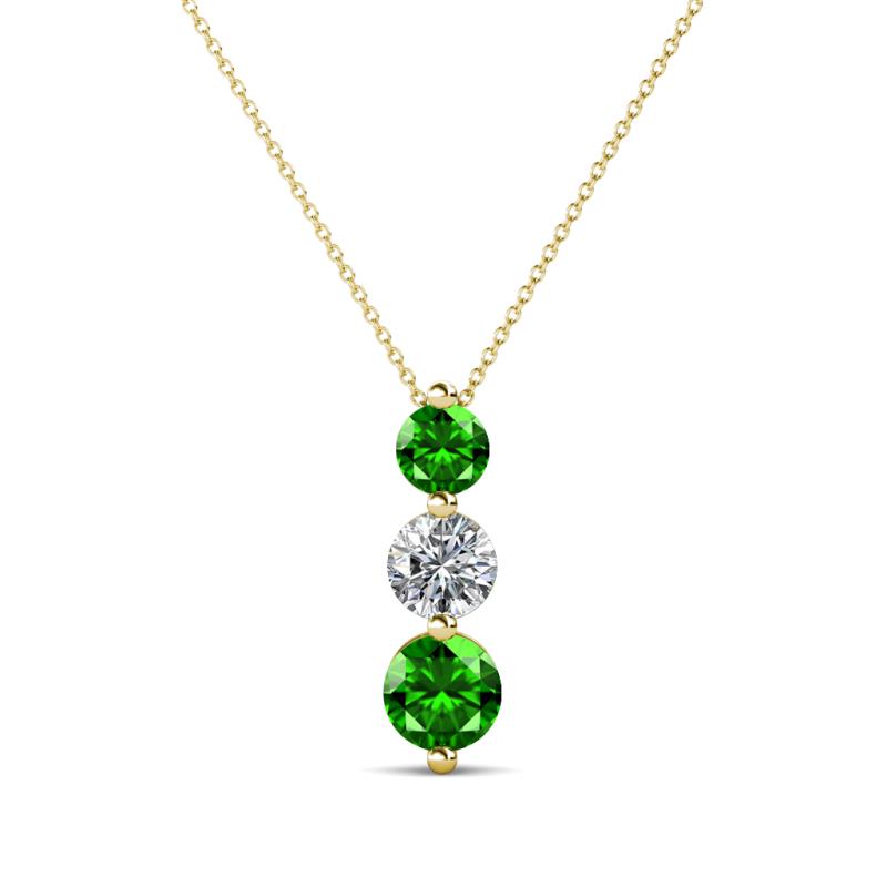 Kesha (4mm) Round Green Garnet and Lab Grown Diamond Graduated Three Stone Drop Pendant 