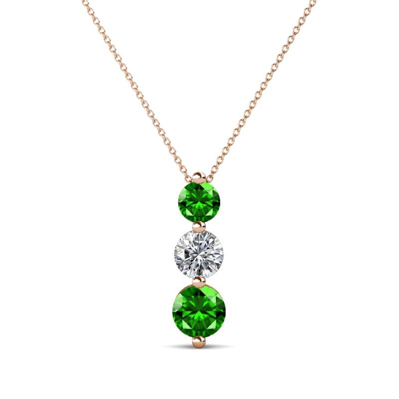 Kesha (4mm) Round Green Garnet and Lab Grown Diamond Graduated Three Stone Drop Pendant 