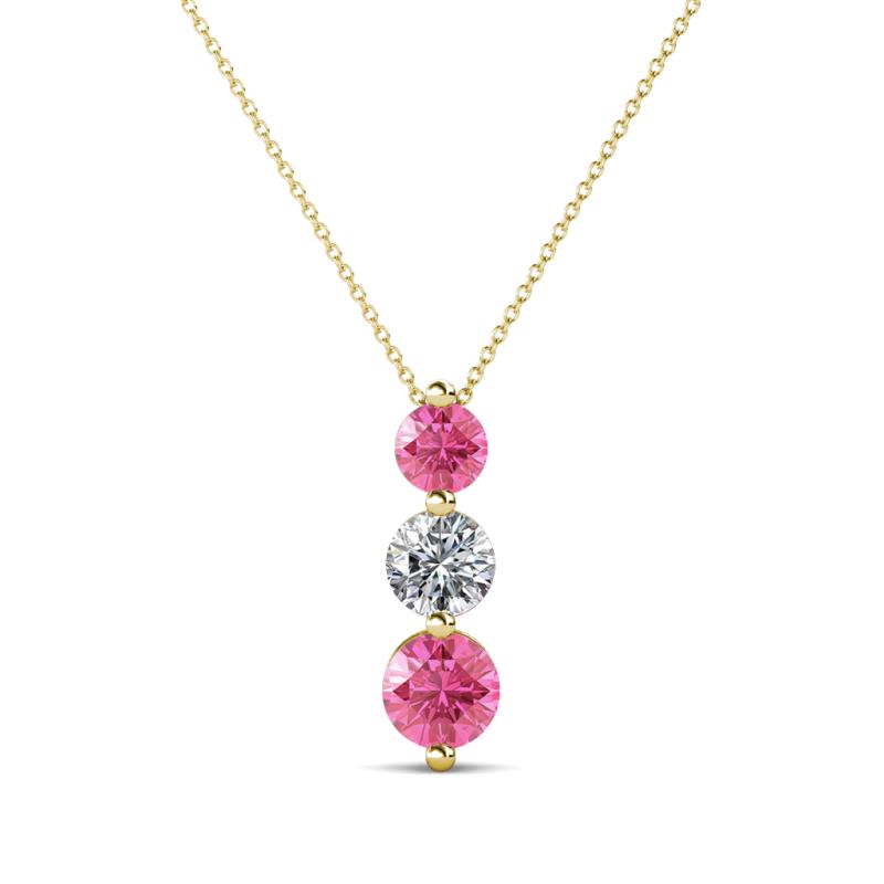Kesha (4mm) Round Pink Tourmaline and Lab Grown Diamond Graduated Three Stone Drop Pendant 