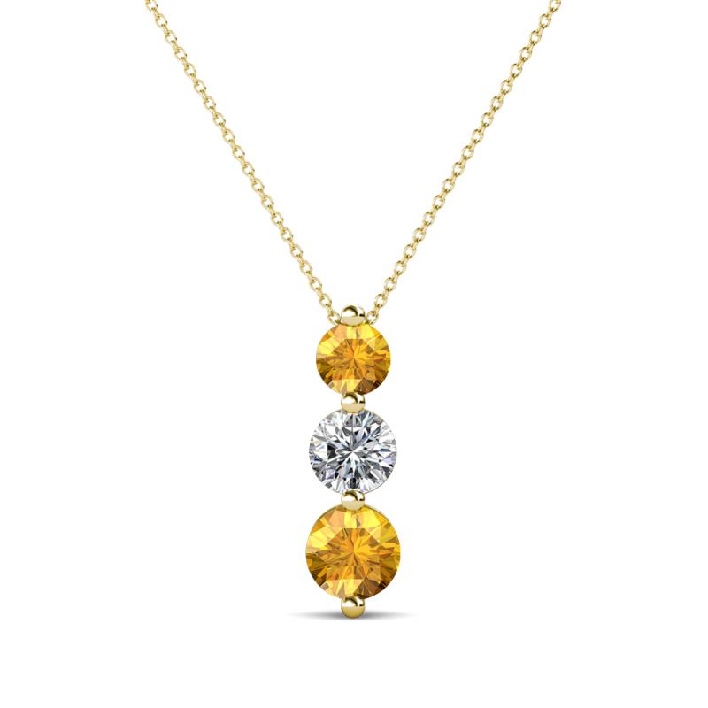 Kesha (4mm) Round Citrine and Lab Grown Diamond Graduated Three Stone Drop Pendant 