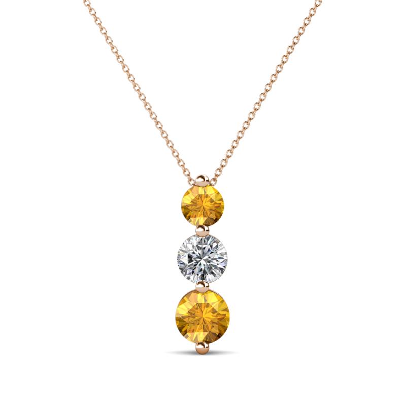 Kesha (4mm) Round Citrine and Lab Grown Diamond Graduated Three Stone Drop Pendant 