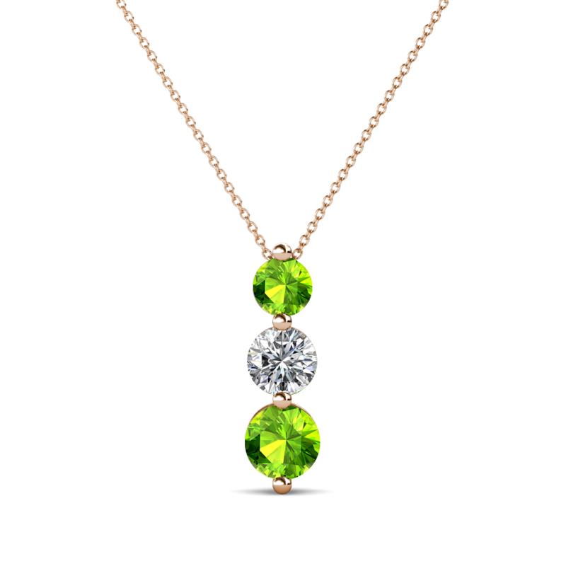 Kesha (4mm) Round Peridot and Lab Grown Diamond Graduated Three Stone Drop Pendant 