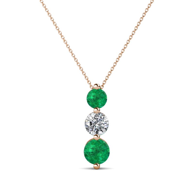 Kesha (4mm) Round Emerald and Lab Grown Diamond Graduated Three Stone Drop Pendant 