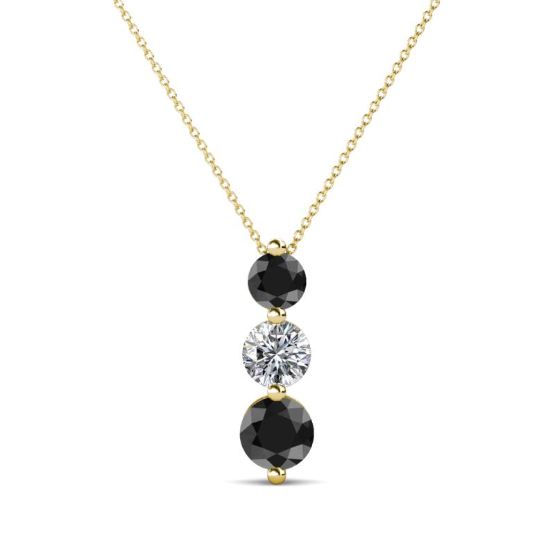 Kesha (4mm) Round Black Diamond and White Lab Grown Diamond Graduated Three Stone Drop Pendant 