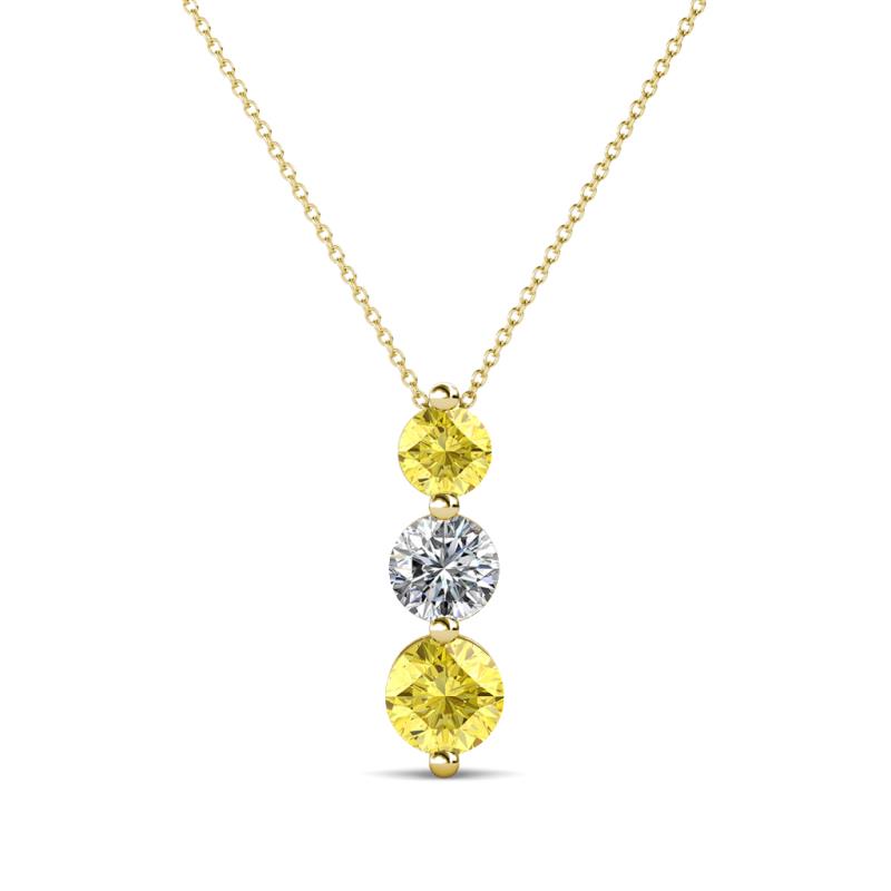 Kesha (4mm) Round Yellow Sapphire and Lab Grown Diamond Graduated Three Stone Drop Pendant 