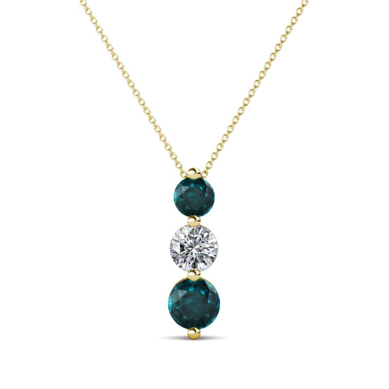 Kesha (4mm) Round London Blue Topaz and Lab Grown Diamond Graduated Three Stone Drop Pendant 