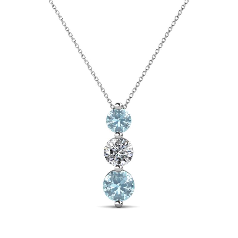 Kesha (4mm) Round Aquamarine and Lab Grown Diamond Graduated Three Stone Drop Pendant 