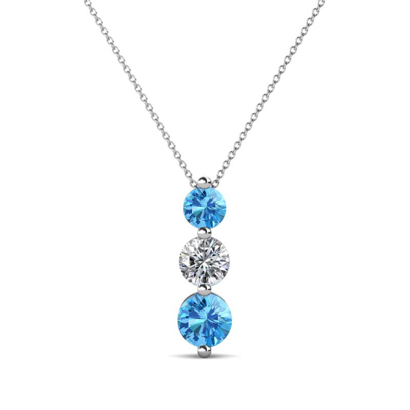 Kesha (4mm) Round Blue Topaz and Lab Grown Diamond Graduated Three Stone Drop Pendant 