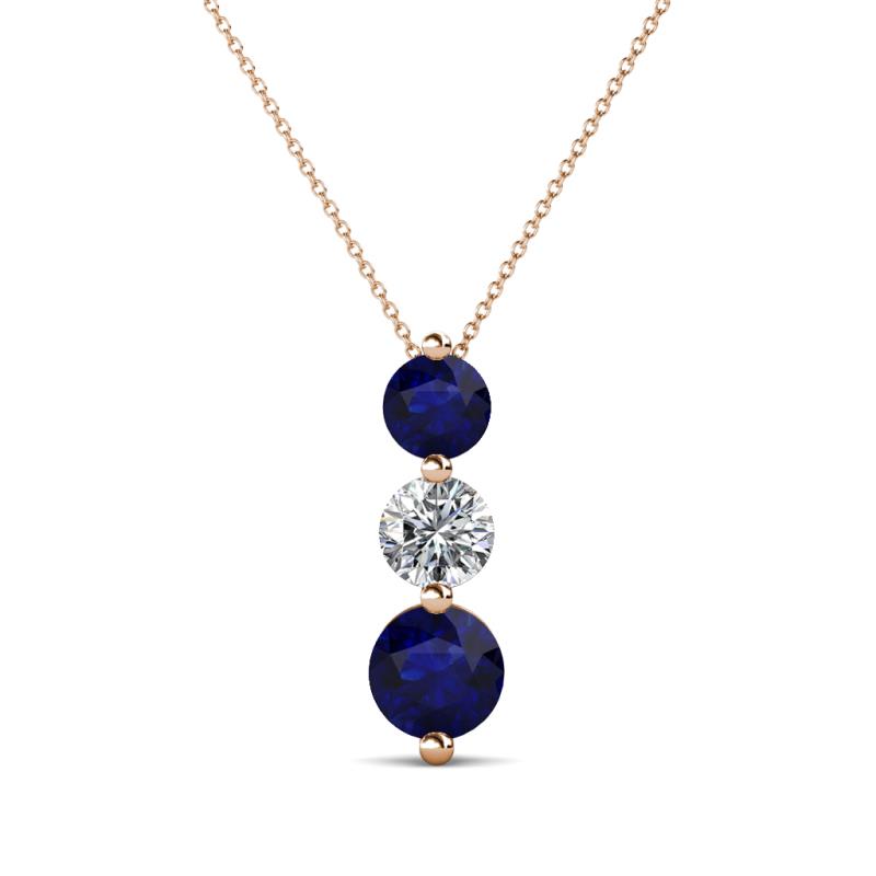 Kesha (4.2mm) Round Blue Sapphire and Lab Grown Diamond Graduated Three Stone Drop Pendant 