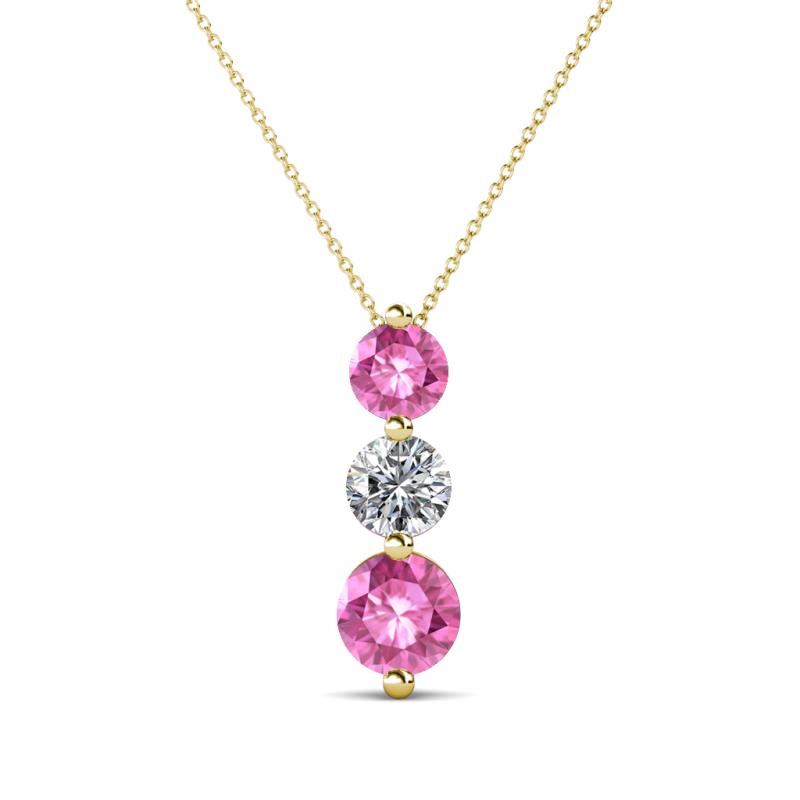 Kesha (4.2mm) Round Pink Sapphire and Lab Grown Diamond Graduated Three Stone Drop Pendant 
