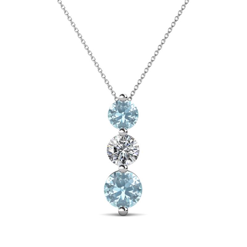 Kesha (4.2mm) Round Aquamarine and Lab Grown Diamond Graduated Three Stone Drop Pendant 