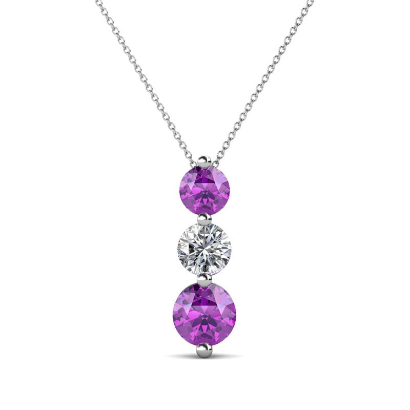 Kesha (4.2mm) Round Amethyst and Lab Grown Diamond Graduated Three Stone Drop Pendant 