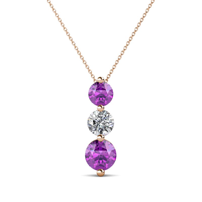 Kesha (4.2mm) Round Amethyst and Lab Grown Diamond Graduated Three Stone Drop Pendant 