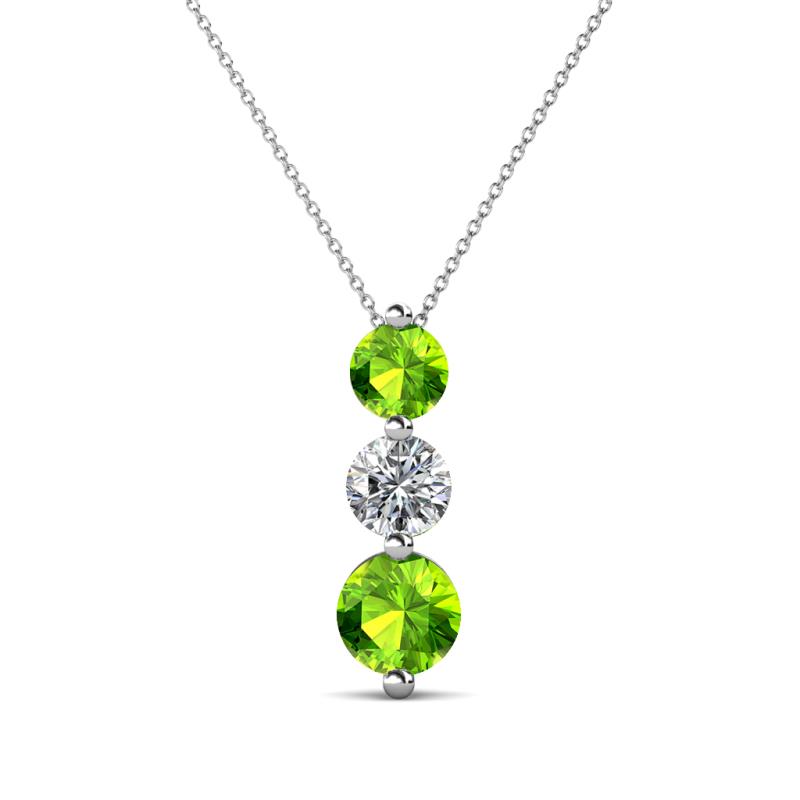 Kesha (4.2mm) Round Peridot and Lab Grown Diamond Graduated Three Stone Drop Pendant 