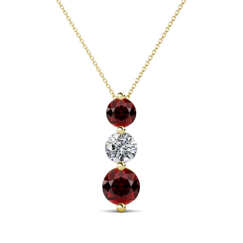 Kesha (4.2mm) Round Red Garnet and Lab Grown Diamond Graduated Three Stone Drop Pendant 