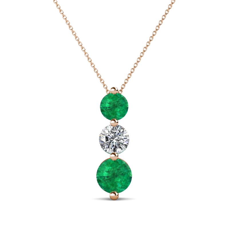 Kesha (4.2mm) Round Emerald and Lab Grown Diamond Graduated Three Stone Drop Pendant 
