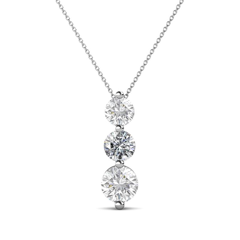 Kesha (4.2mm) Round White Sapphire and Lab Grown Diamond Graduated Three Stone Drop Pendant 