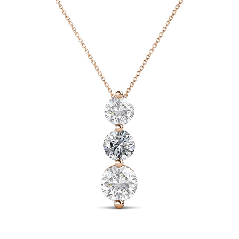 Kesha (4.2mm) Round White Sapphire and Lab Grown Diamond Graduated Three Stone Drop Pendant 