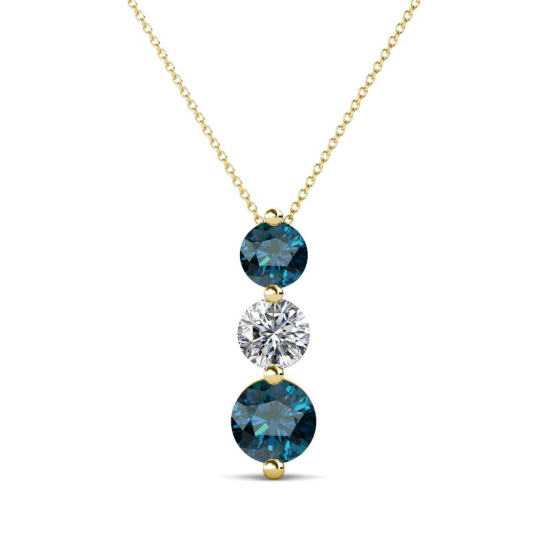 Kesha (4.2mm) Round Blue Diamond and White Lab Grown Diamond Graduated Three Stone Drop Pendant 
