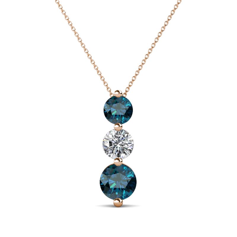 Kesha (4.2mm) Round Blue Diamond and White Lab Grown Diamond Graduated Three Stone Drop Pendant 
