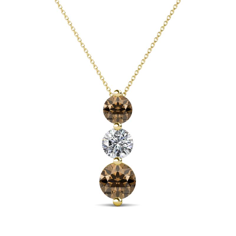 Kesha (4.2mm) Round Smoky Quartz and Lab Grown Diamond Graduated Three Stone Drop Pendant 
