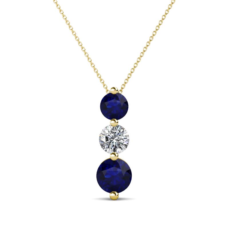 Kesha (4.2mm) Round Blue Sapphire and Lab Grown Diamond Graduated Three Stone Drop Pendant 