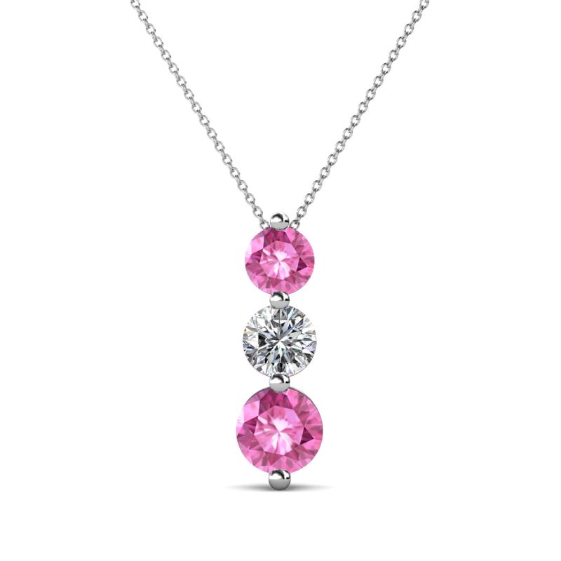 Kesha (4.2mm) Round Pink Sapphire and Lab Grown Diamond Graduated Three Stone Drop Pendant 