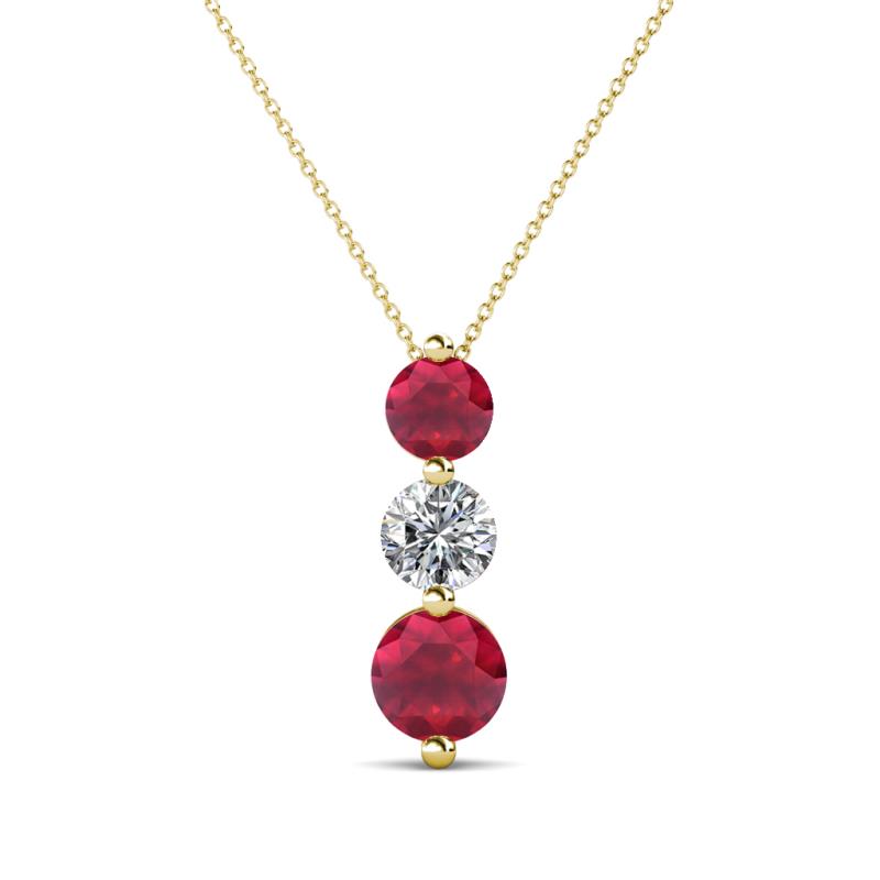 Kesha (4.2mm) Round Ruby and Lab Grown Diamond Graduated Three Stone Drop Pendant 