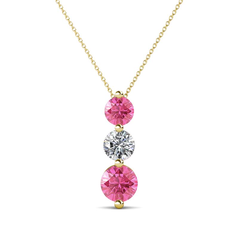 Kesha (4.2mm) Round Pink Tourmaline and Lab Grown Diamond Graduated Three Stone Drop Pendant 