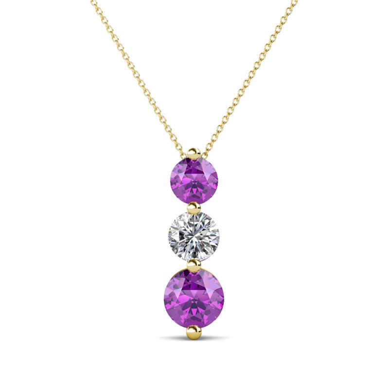 Kesha (4.2mm) Round Amethyst and Lab Grown Diamond Graduated Three Stone Drop Pendant 