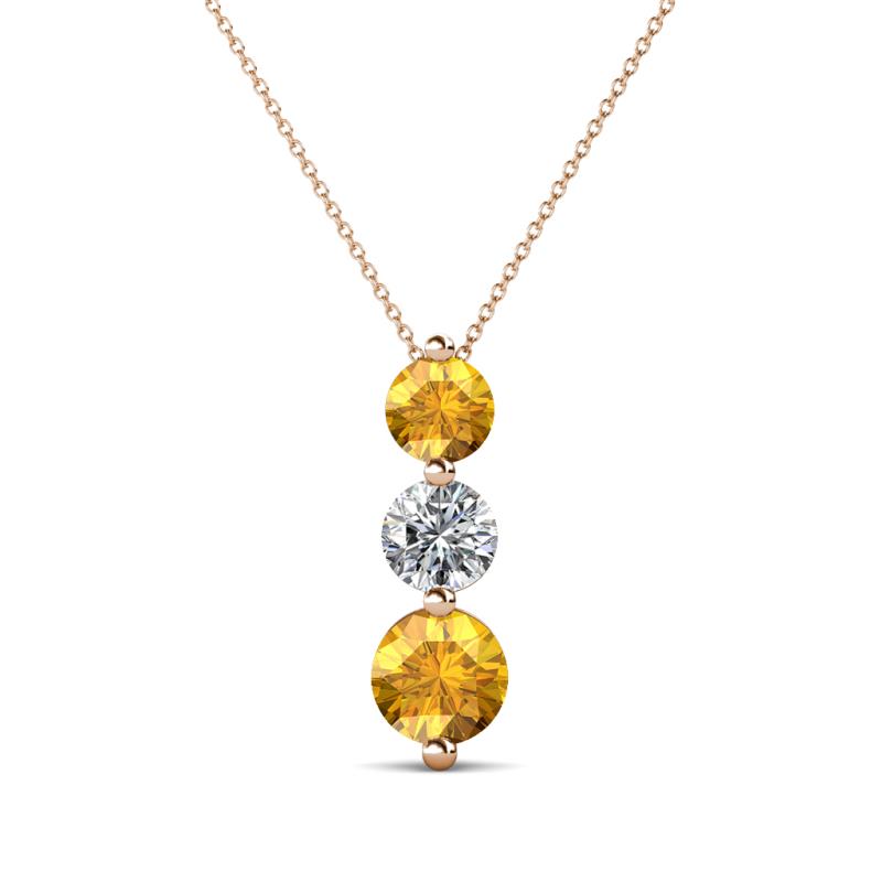 Kesha (4.2mm) Round Citrine and Lab Grown Diamond Graduated Three Stone Drop Pendant 
