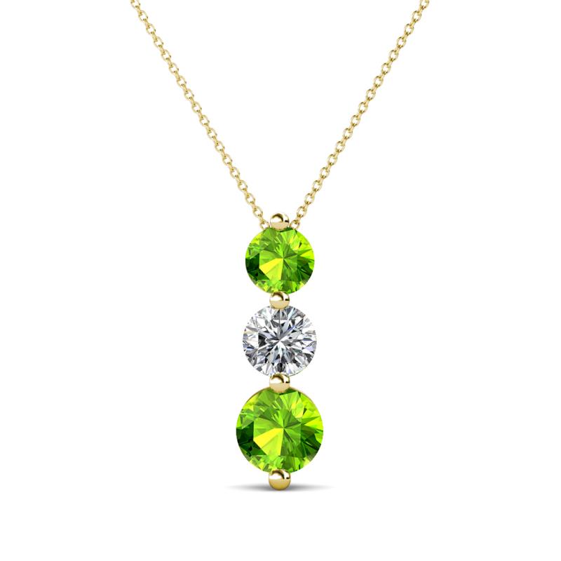 Kesha (4.2mm) Round Peridot and Lab Grown Diamond Graduated Three Stone Drop Pendant 