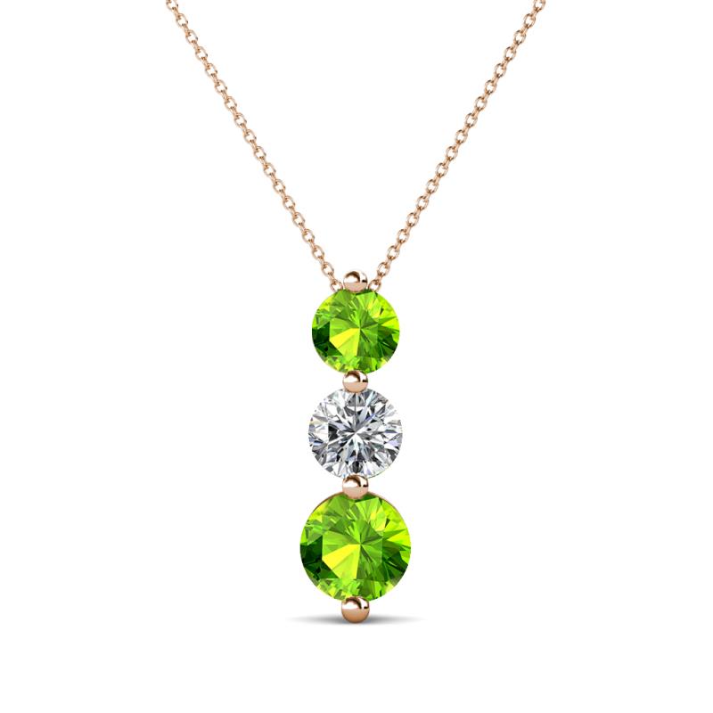 Kesha (4.2mm) Round Peridot and Lab Grown Diamond Graduated Three Stone Drop Pendant 