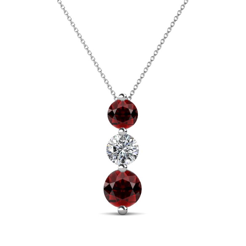 Kesha (4.2mm) Round Red Garnet and Lab Grown Diamond Graduated Three Stone Drop Pendant 