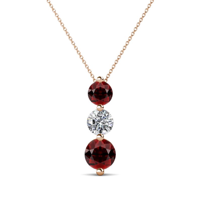 Kesha (4.2mm) Round Red Garnet and Lab Grown Diamond Graduated Three Stone Drop Pendant 