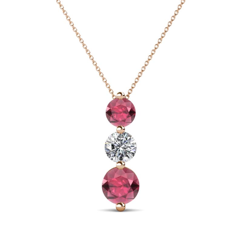Kesha (4.2mm) Round Rhodolite Garnet and Lab Grown Diamond Graduated Three Stone Drop Pendant 