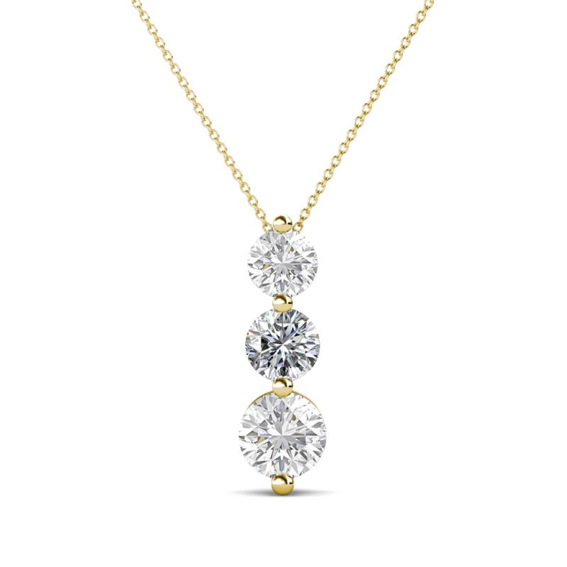 Kesha (4.2mm) Round White Sapphire and Lab Grown Diamond Graduated Three Stone Drop Pendant 